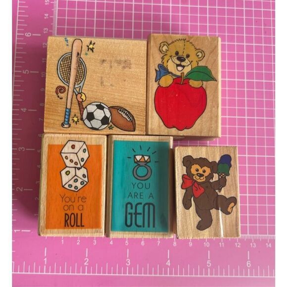 Stamps Wood Lot of 5 - Teacher  encouragement - Picture 1 of 2
